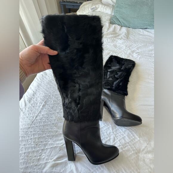 Vintage Christian Dior Black Fur Knee-high Boots 37.5 EU - Picture 5 of 16